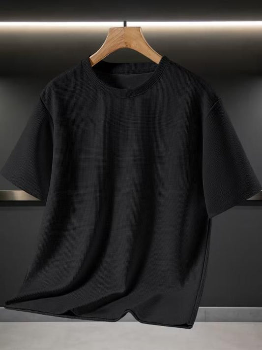 Men's Waffle Fabric Cooling Breathable T-Shirt - Black
